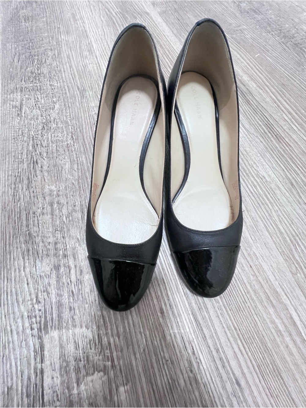Cole Haan Women's Black Leather Cap-Toe Pumps